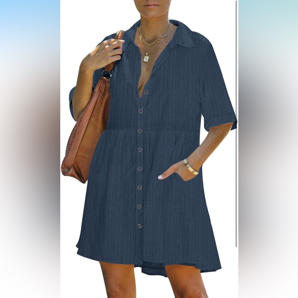 Short Sleeve Babydoll Dress with Pockets